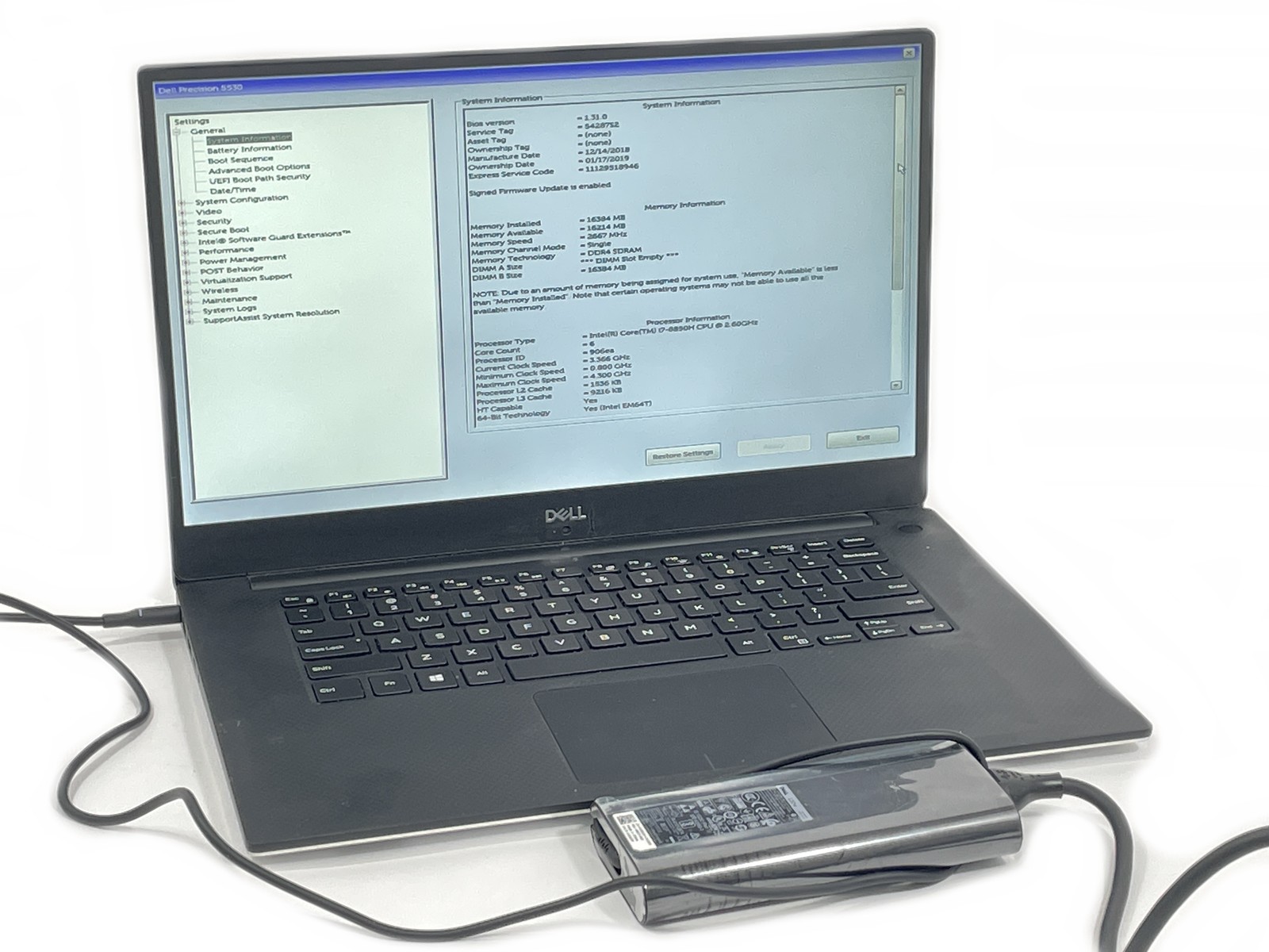 Dell Precision 5530 Laptop i7-8850H 256GB SSD 16GB RAM – No OS / Battery
