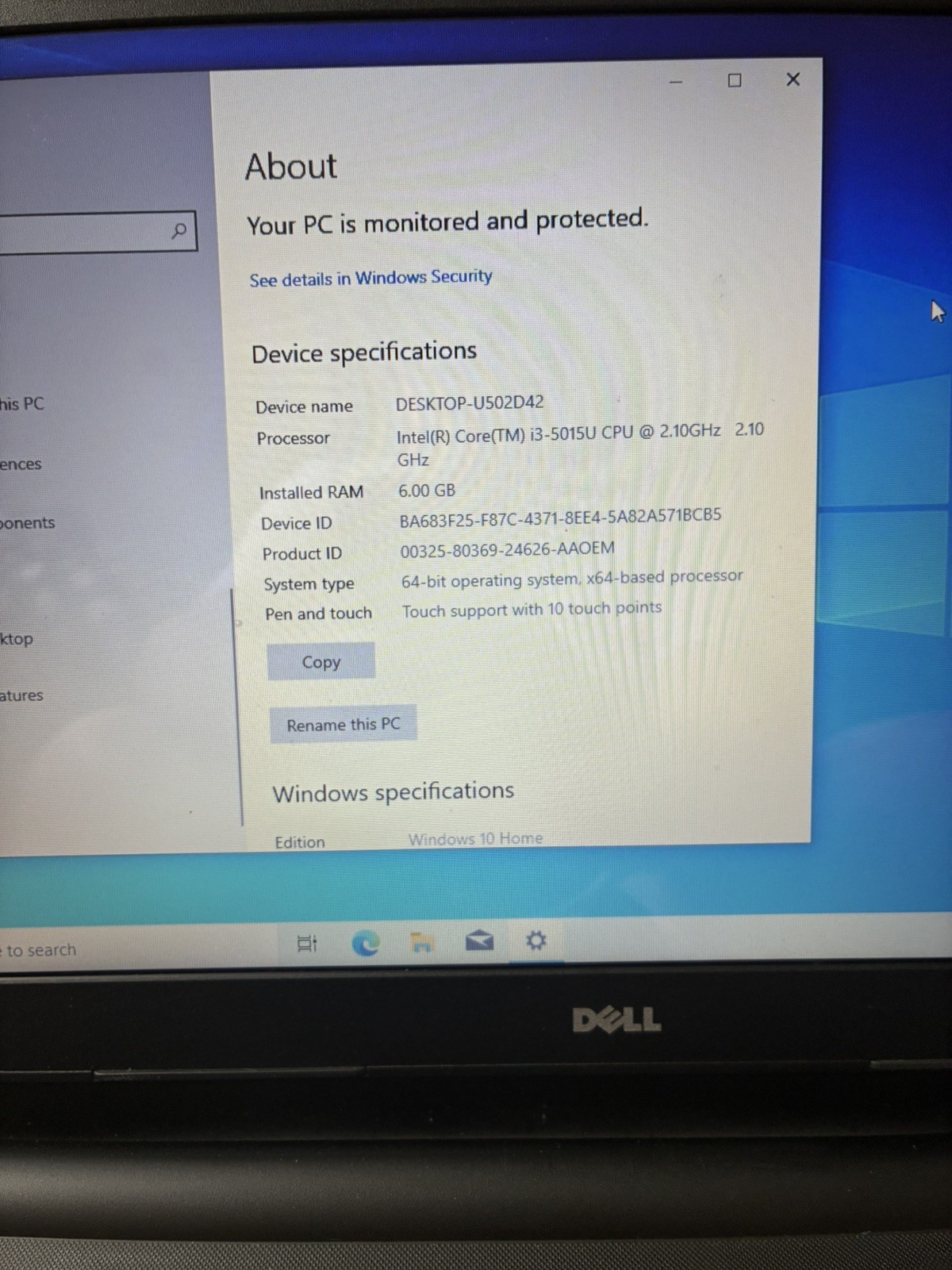 Dell Inspiron 3558 i3-5015U@2.10Ghz 6GB Ram 250GB HDD Win 10 Home Tested