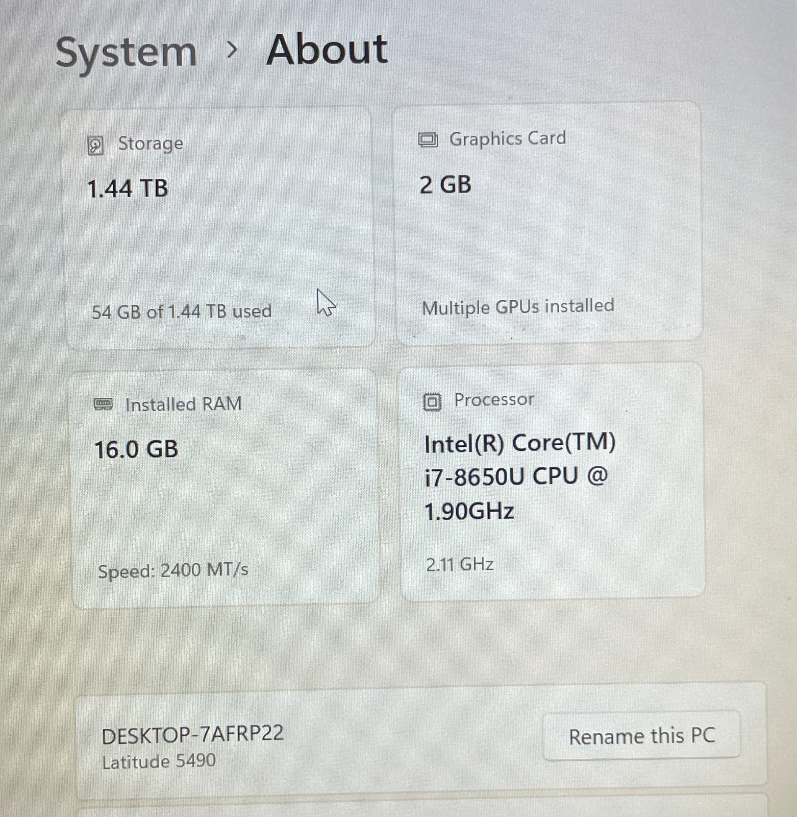 Dell 5490 14″ Laptop i7-8650U– 16GB/512gb+1tb/Win11 Pro 25H2+Office 2021-3 MORE