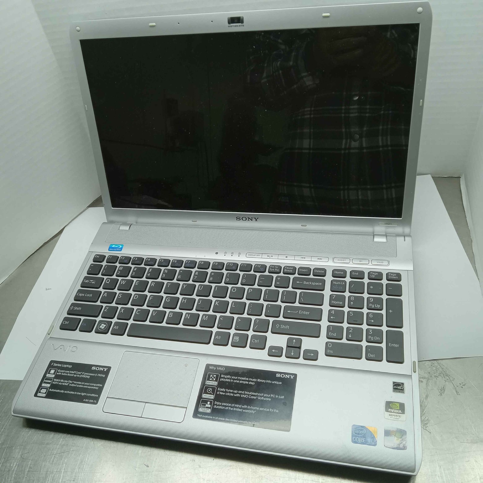 Rare Sony VPCF132FX Laptop i7-740QM 1.73GHz 4GB RAM Blu-Ray No Battery/HDD ^