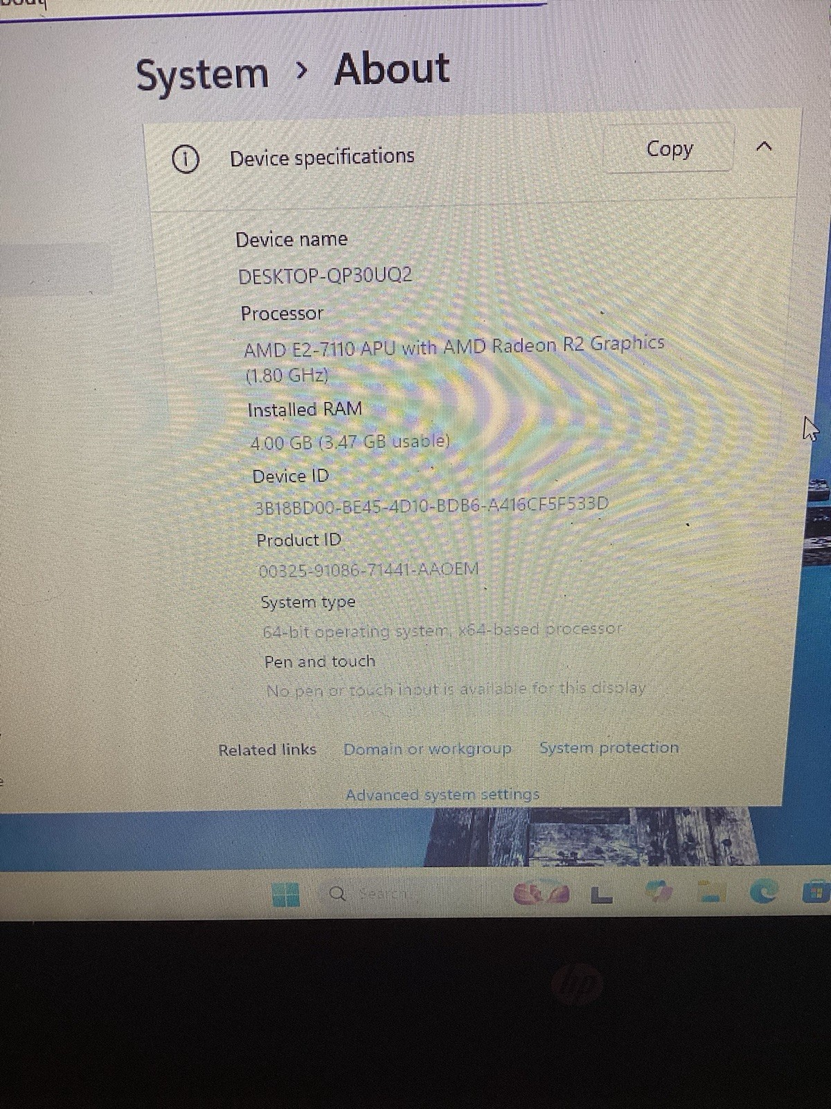 HP Notebook 14-dk0012nr AMD E2-7110 1.80GHz 4GB 32GB eMMC Win11 (Bad Battery)