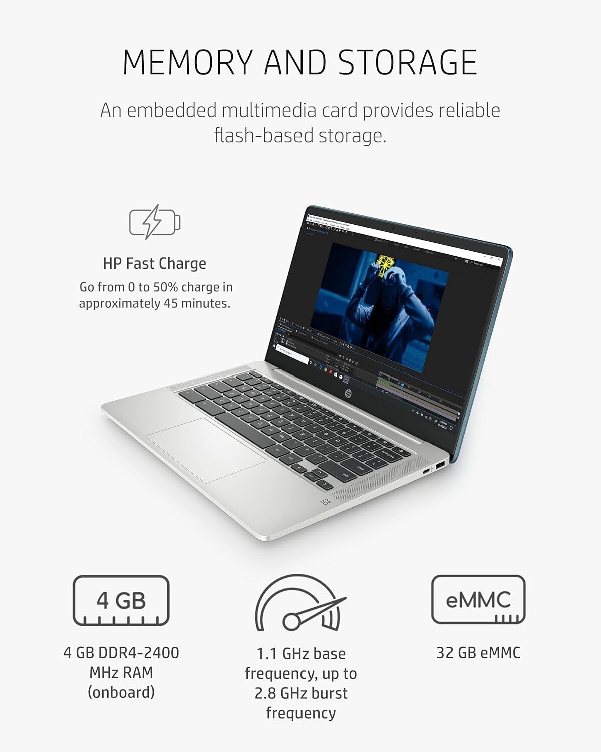 HP 14a-na0120nr 14″ HD Laptop Intel Celeron N4020 1.1 GHz 4GB 32GB eMMC ChromeOS