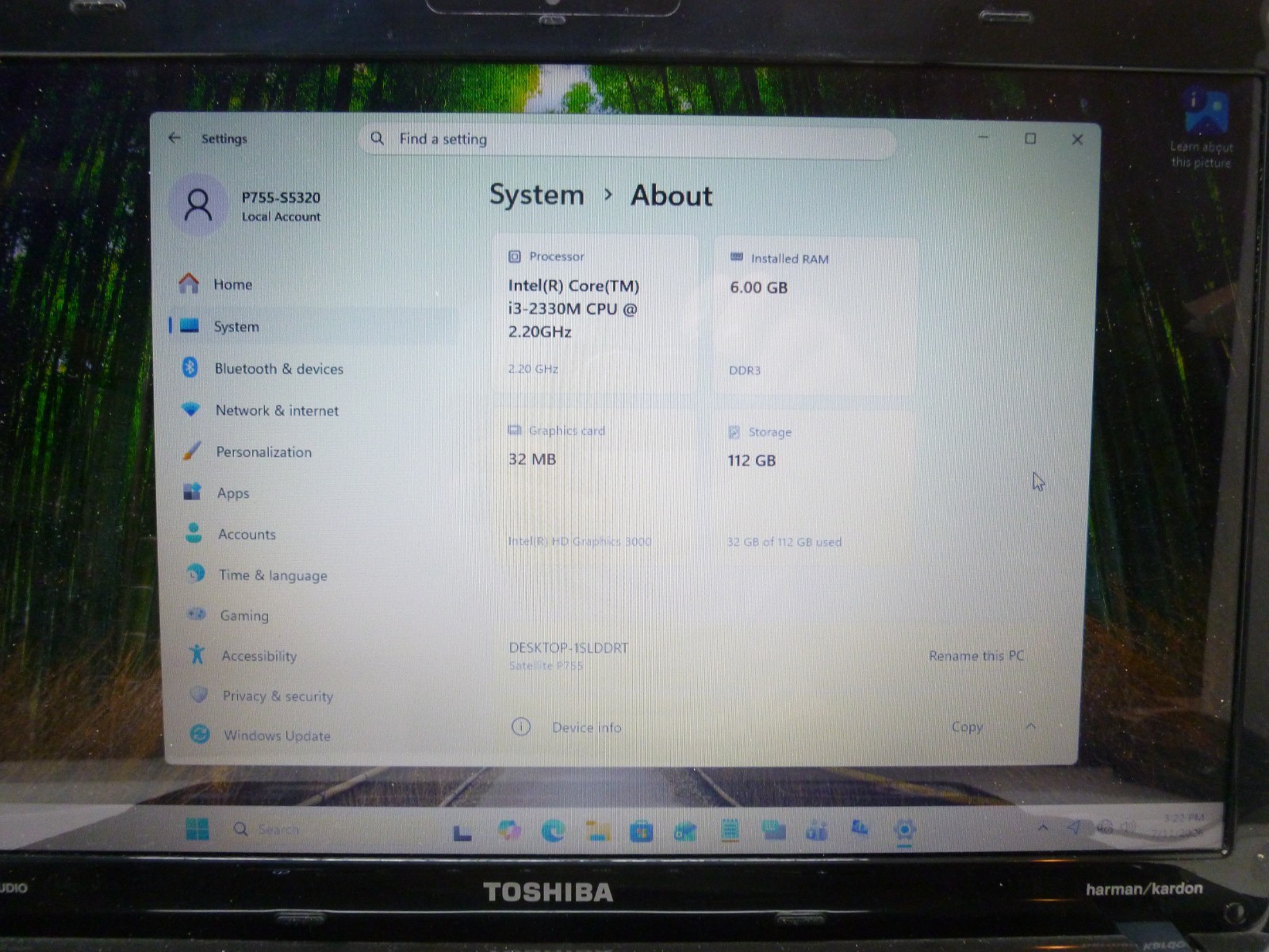 Toshiba Satellite P755 W11H 15.6″ Core i3 2330M 6g 120gb SSD WIFI AC no batt