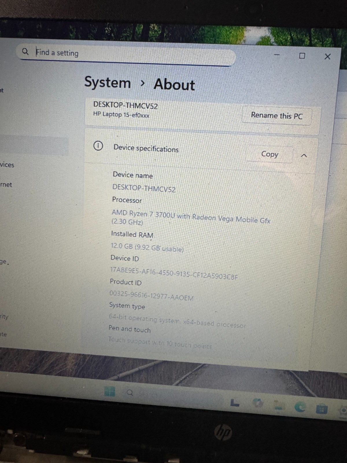 HP 15-EF0875MS AMD Ryzen 7 3700U, 12GB RAM, 256GB SSD, Win11 #5466