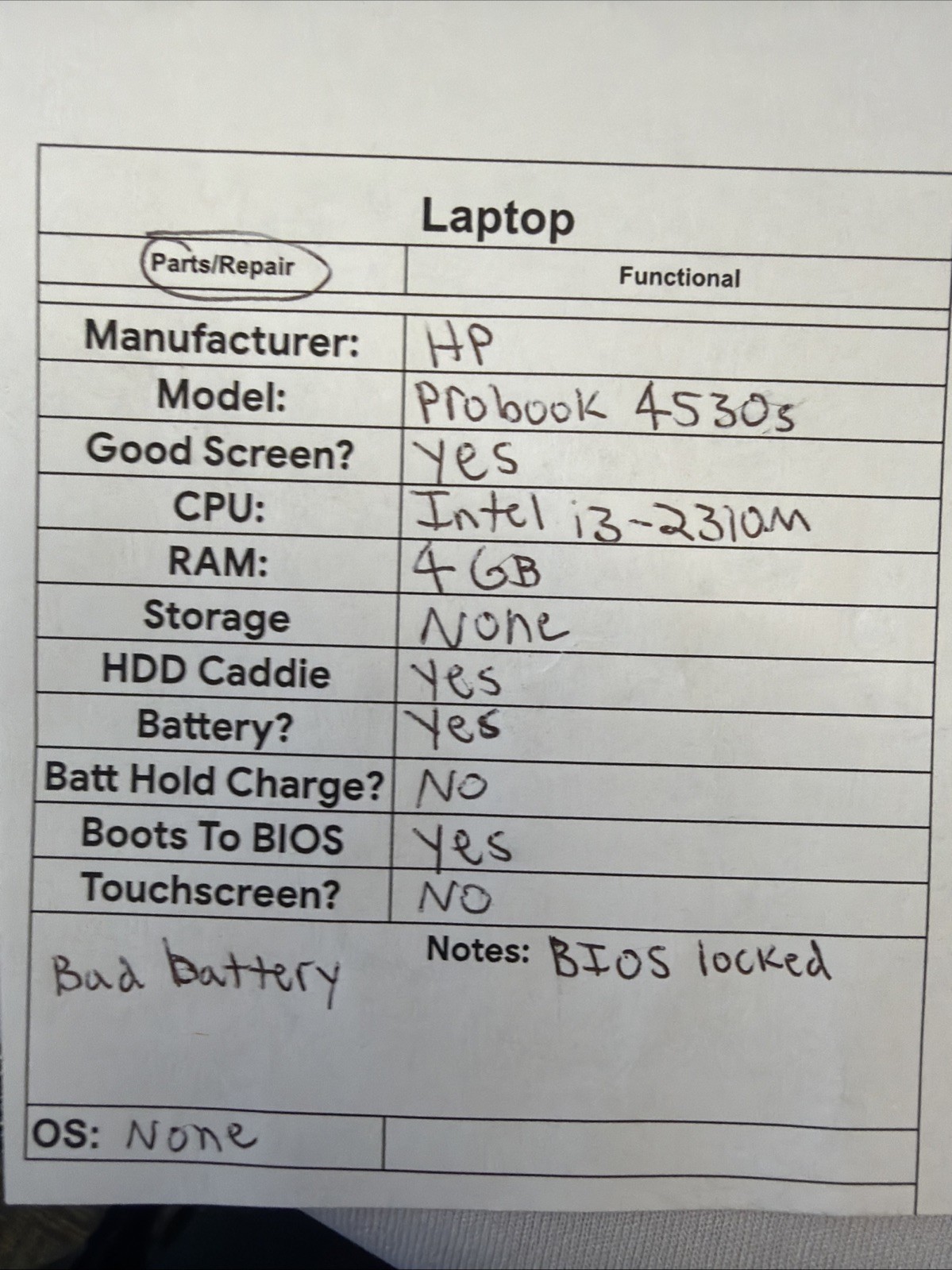 HP Probook 4530s Laptop – Good Screen – Intel i3-2310M – Read Des