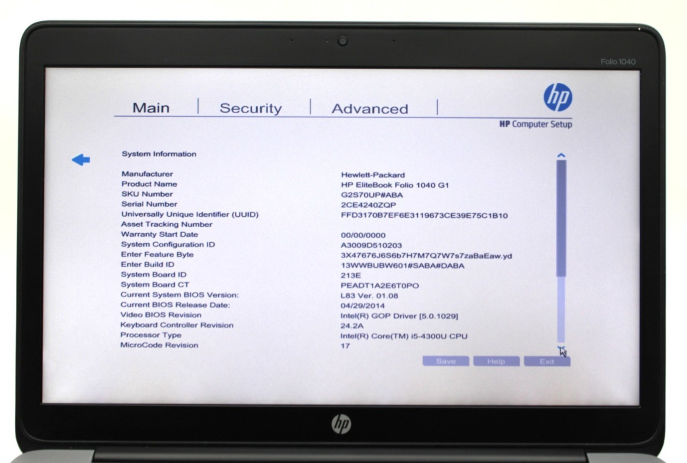 HP Elitebook Folio 1040 G1 i5-4310U@1.6GHz 8GB DDR4 NO STORAGE/OS *USED/TESTED*