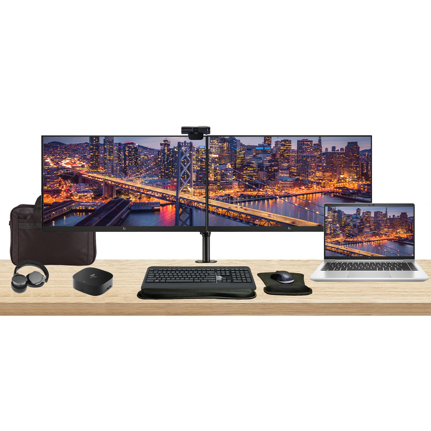 HP EliteBook 640 G10 14″ i5, 8GB RAM Notebook with 2 x EliteDisplay 27″ Monitors