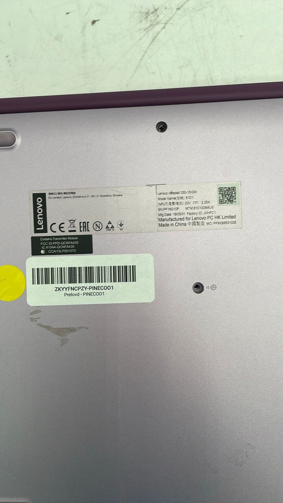 Lenovo IdeaPad 330-15IGM 81D1 SN PF18Q10P 15.6″ Laptop No HDD