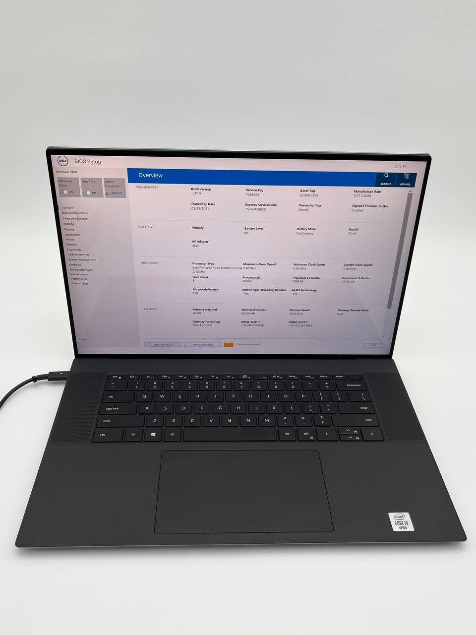 DELL PRECISION 5750 17” I9-10885H 2.40GHZ 64GB RAM 1TB RTX 3000 4K TOUCHSCREEN