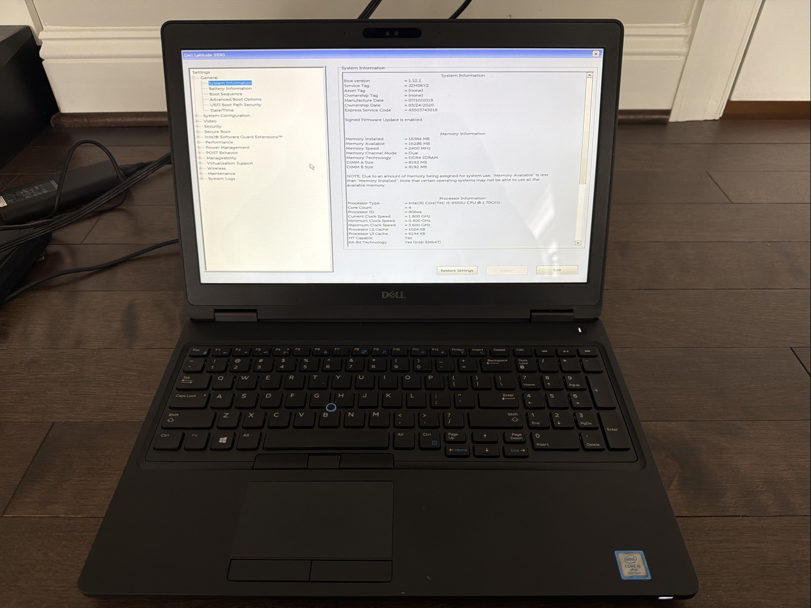 Dell Latitude 5590, i5-8350U CPU, @ 1.70GHz, 8GB RAM