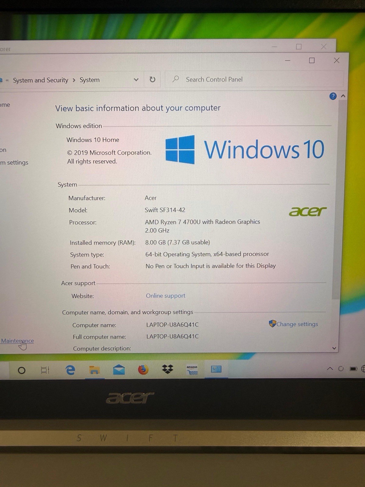 Acer Swift 3 SF314-42 14in FHD Ryzen 7 4700U 8GB 512GB SSD Win10 Silver