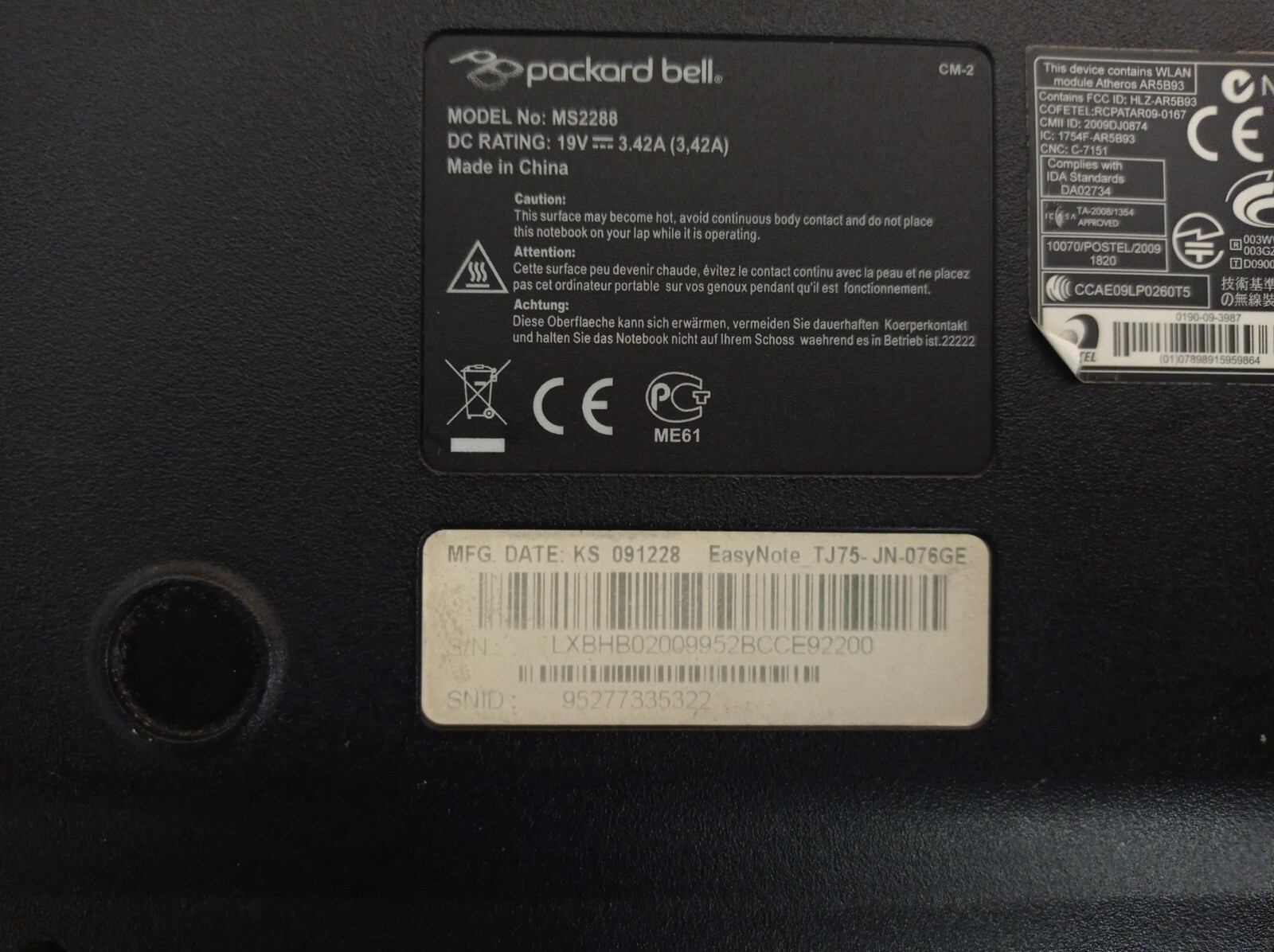 Packard bell EasyNote TJ75 Core i3 M330 6 GB 500 GB 15.6″ LXBHB02009952BCCE92200