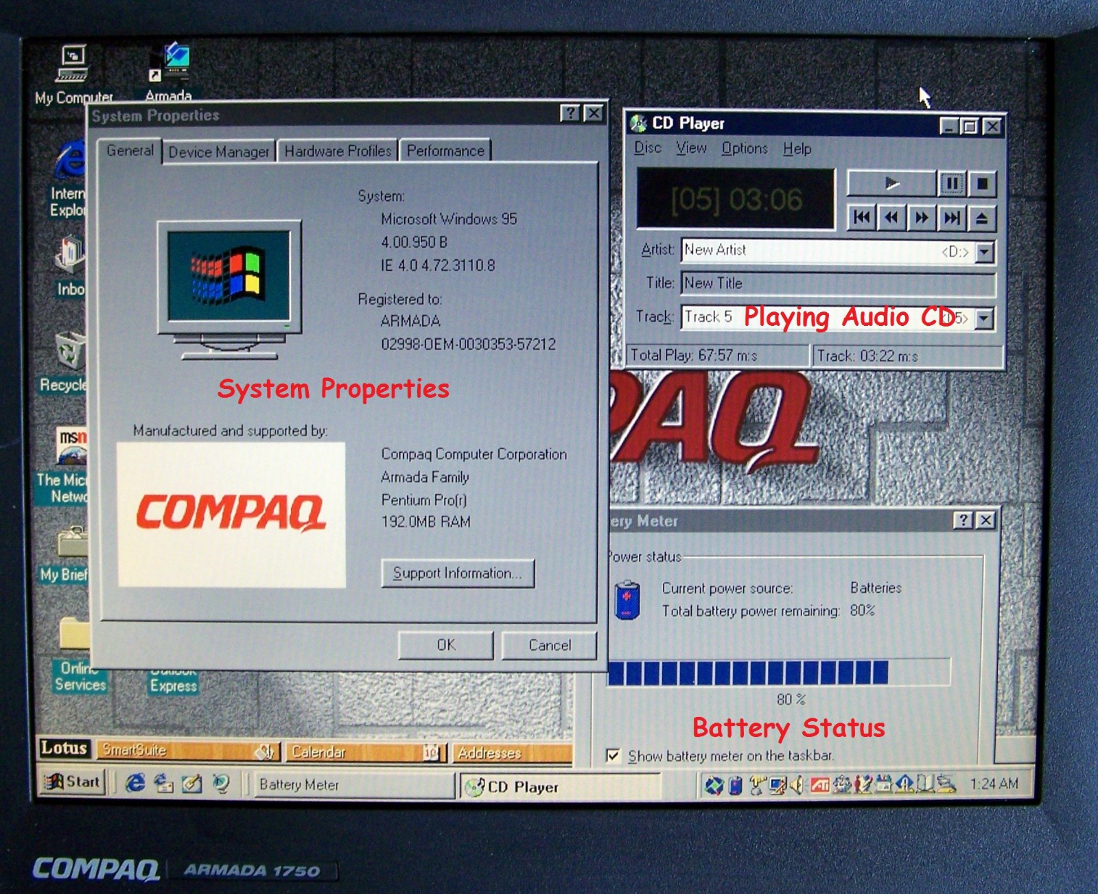 Vtg Compaq Armada 1750 Intel P2 Windows 95 Serial Parallel- ΝΟ 1590 ibm dos e500