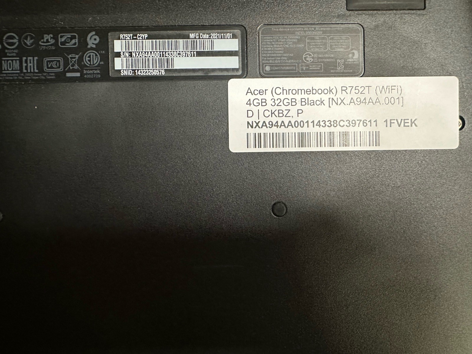 Acer Chromebook R752T 11.6″ Intel Celeron 4GB 32GB eMMC Wi-Fi Chrome OS Black
