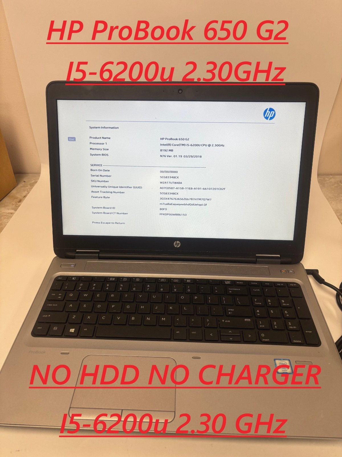 GENUINE HP Probook 650 G2 ✔ i5-6 8GB NO HDD/SSD, NO CHARGER