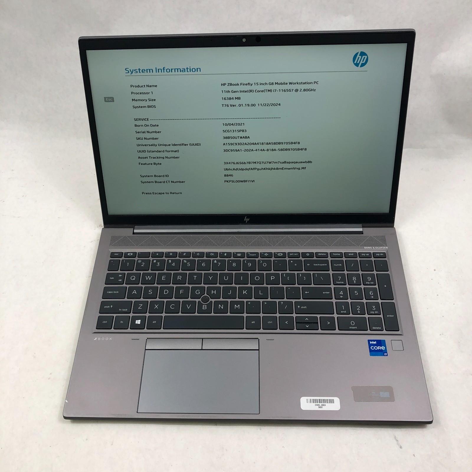 HP ZBook Firefly 15 G8 Mobile Workstation i7-1185G7 16GB RAM No SSD No OS READ