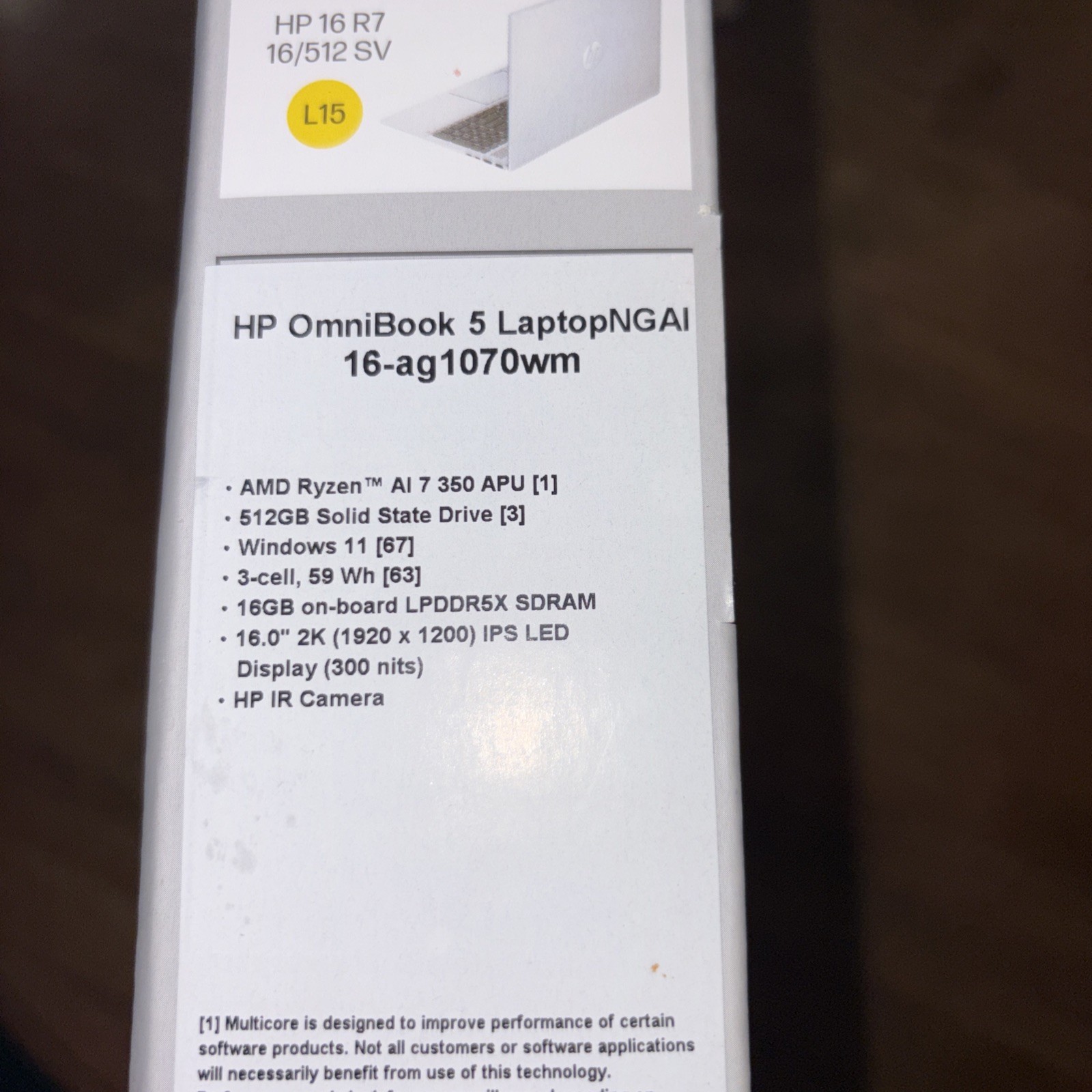 HP OmniBook 5 16 inch 2K Laptop Next Gen AI PC AMD Ryzen AI 7 350 16GB RAM 512GB
