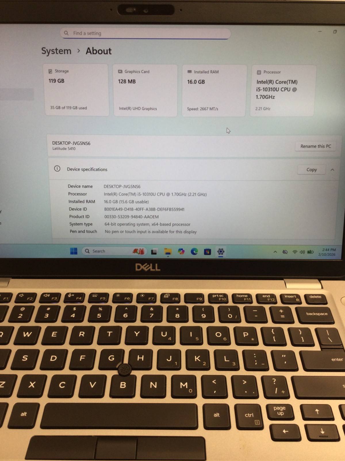 DELL latitude 5410 14” core i5 10th gen 1.70ghz 16GB RAM 128 GB SSD !!!READ!!!