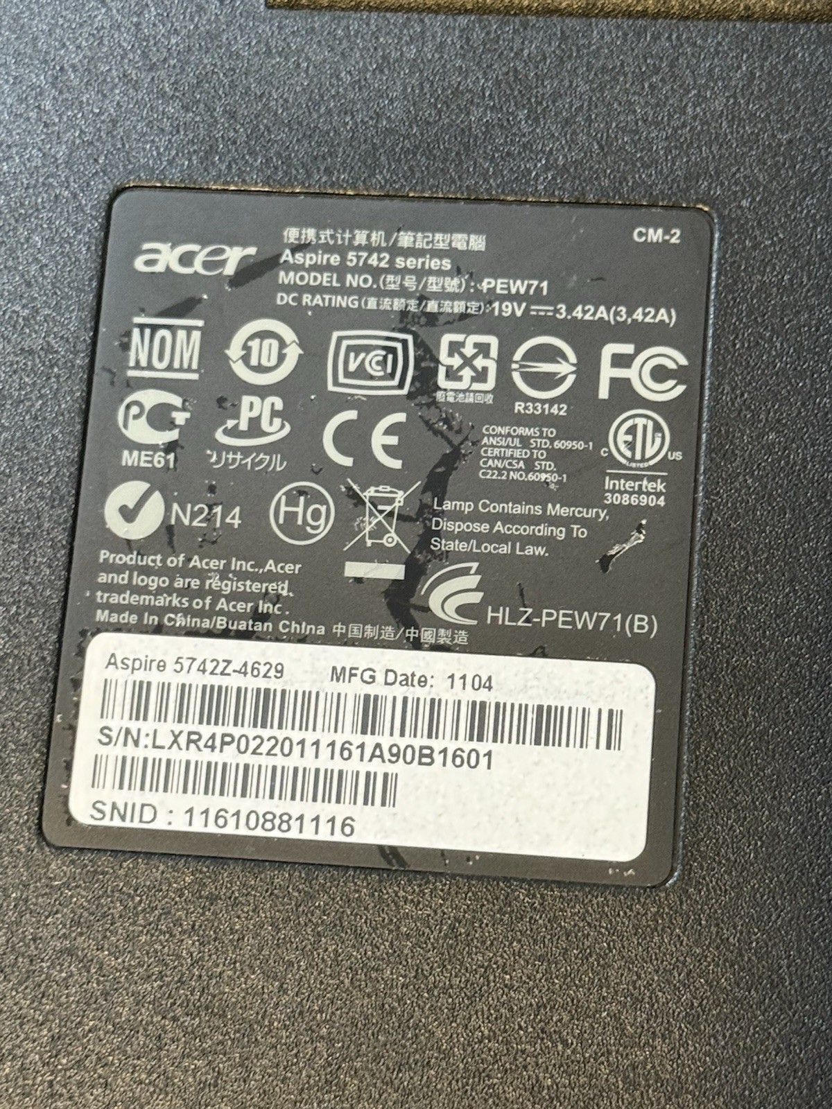 Acer Aspire 5742Z Laptop Intel Pentium P6100 3GB RAM 320GB HDD 15.6″ LED – AS IS