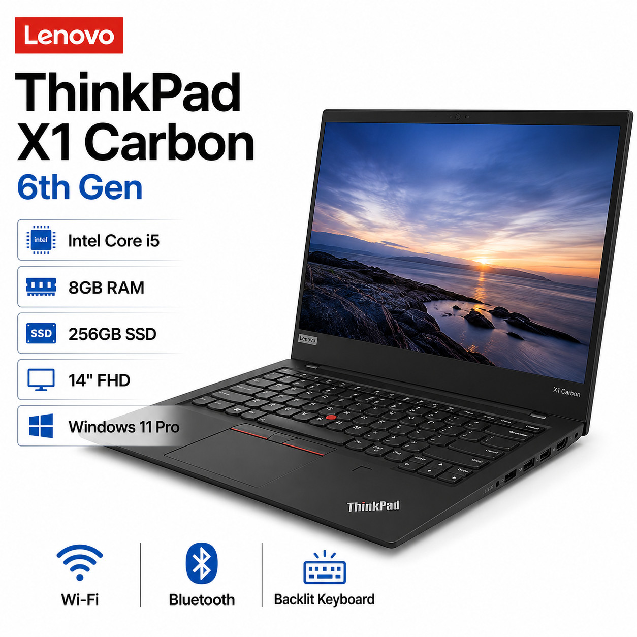 Lenovo ThinkPad X1 Carbon 6th Gen 14″ i7 16GB RAM 512 SSD Win 11 – Fast Shipping