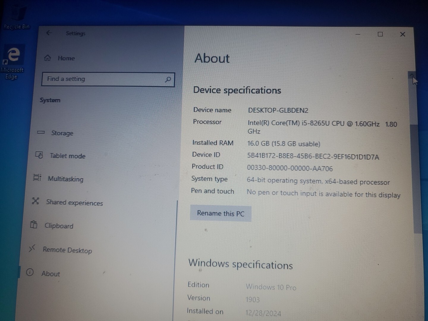 Lenovo ThinkPad E590 Laptop Intel Core i5-8265U 1.6GHz 16GB RAM 256GB