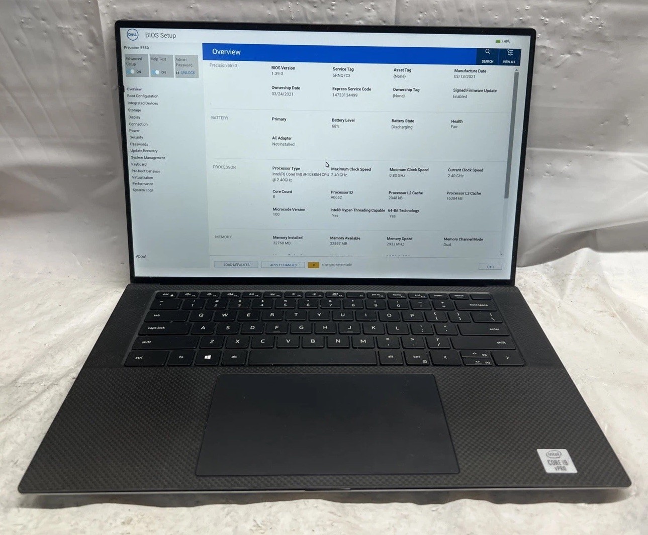 Dell Precision 5550 i9-10885H NVIDIA Quadro T2000 No RAM/SSD/OS LOCKED Parts