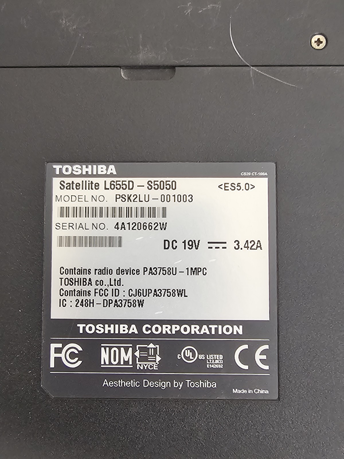 Toshiba Satellite L655D-S5050 Laptop – WON’T BOOT – BAD BATTERY – Parts/Repair