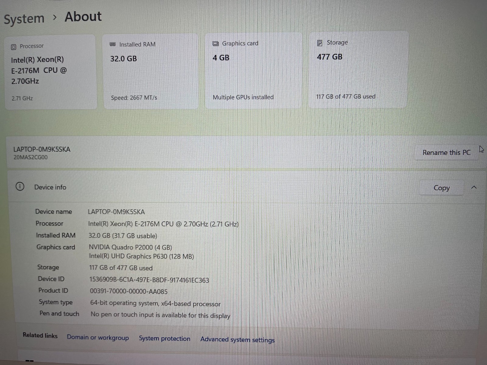 Lenovo ThinkPad P52 15.6″ 1920×1080 FHD Xeon E-2176M 32GB 512GB P2000 Wi-Fi 6E