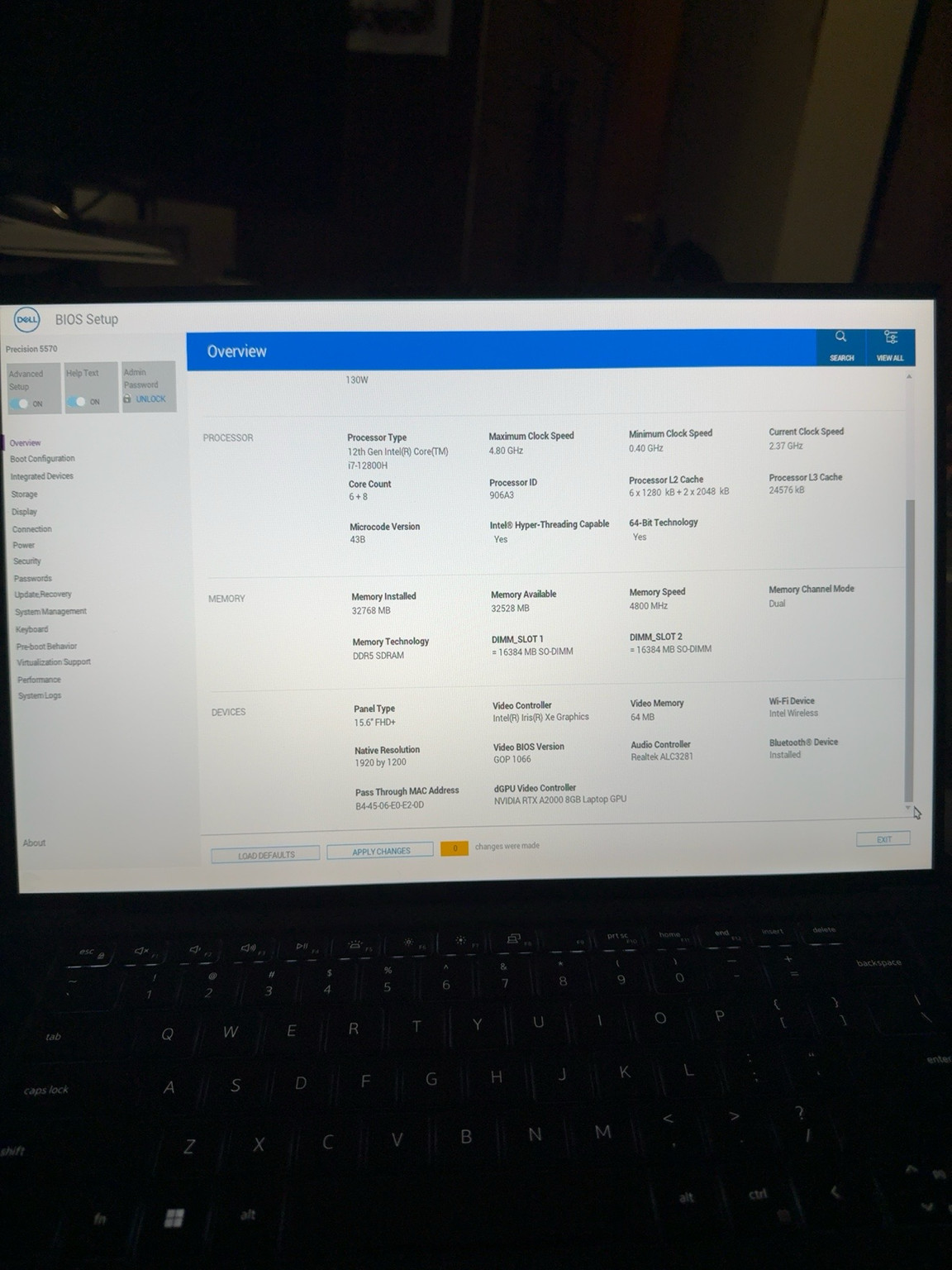Dell Precision 5570 Workstation i7-12800h 512SSD 32GB DDR5 RTX A2000 GPU