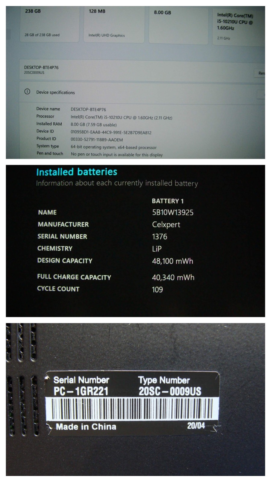 Lenovo ThinkPad X390 13.3″FHD i5-10210U 1.6GHz 8GB 256GB SSD Win 11 Pro +Charger