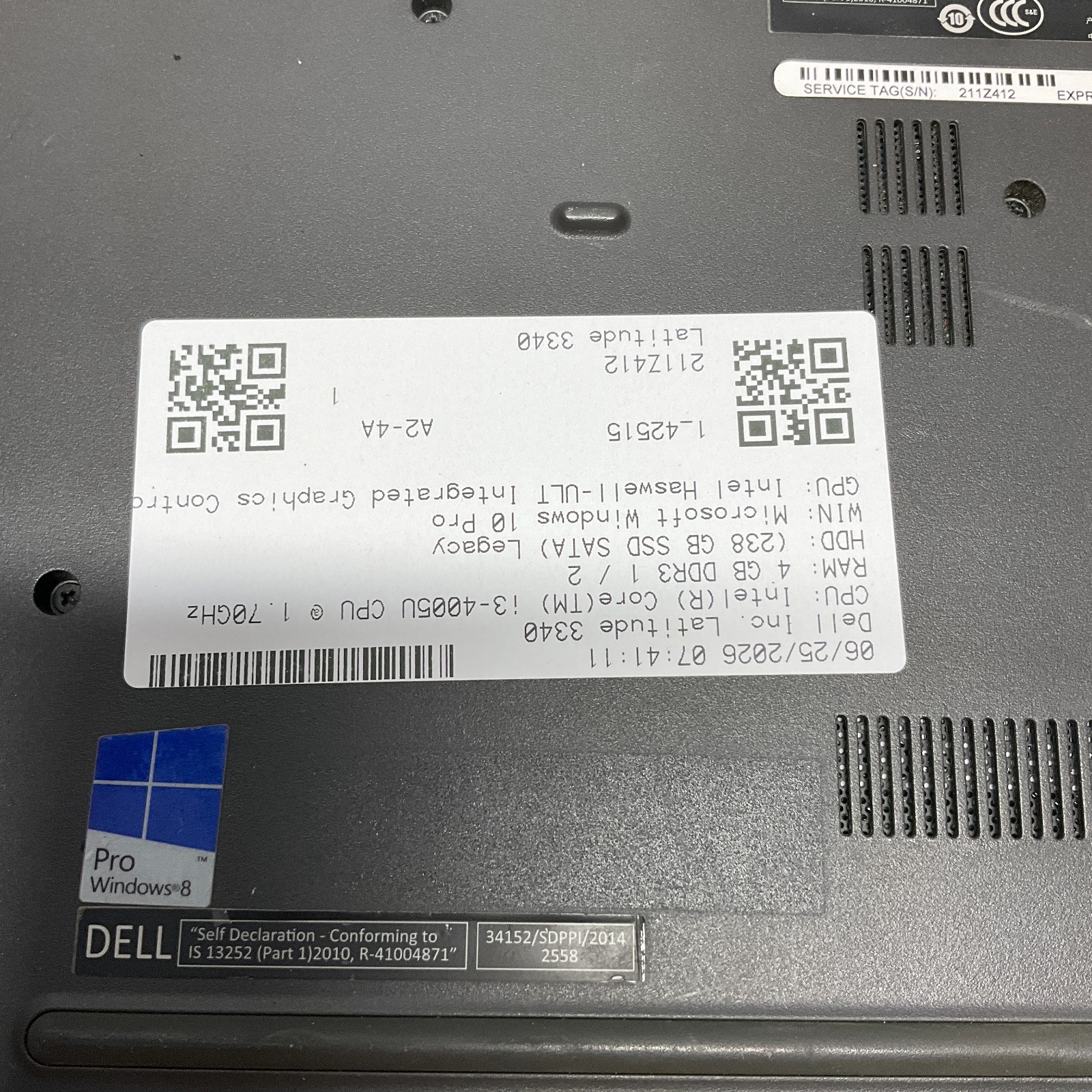 DELL Latitude 3340 Laptop Core I3-4030U@1.90GHz 4GB 256GB SSD Windows 10 Pro