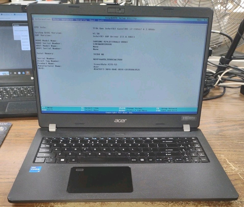Acer TravelMate P215-53 N19Q8 W/ I7-1165G7, 16GB, 1TB.