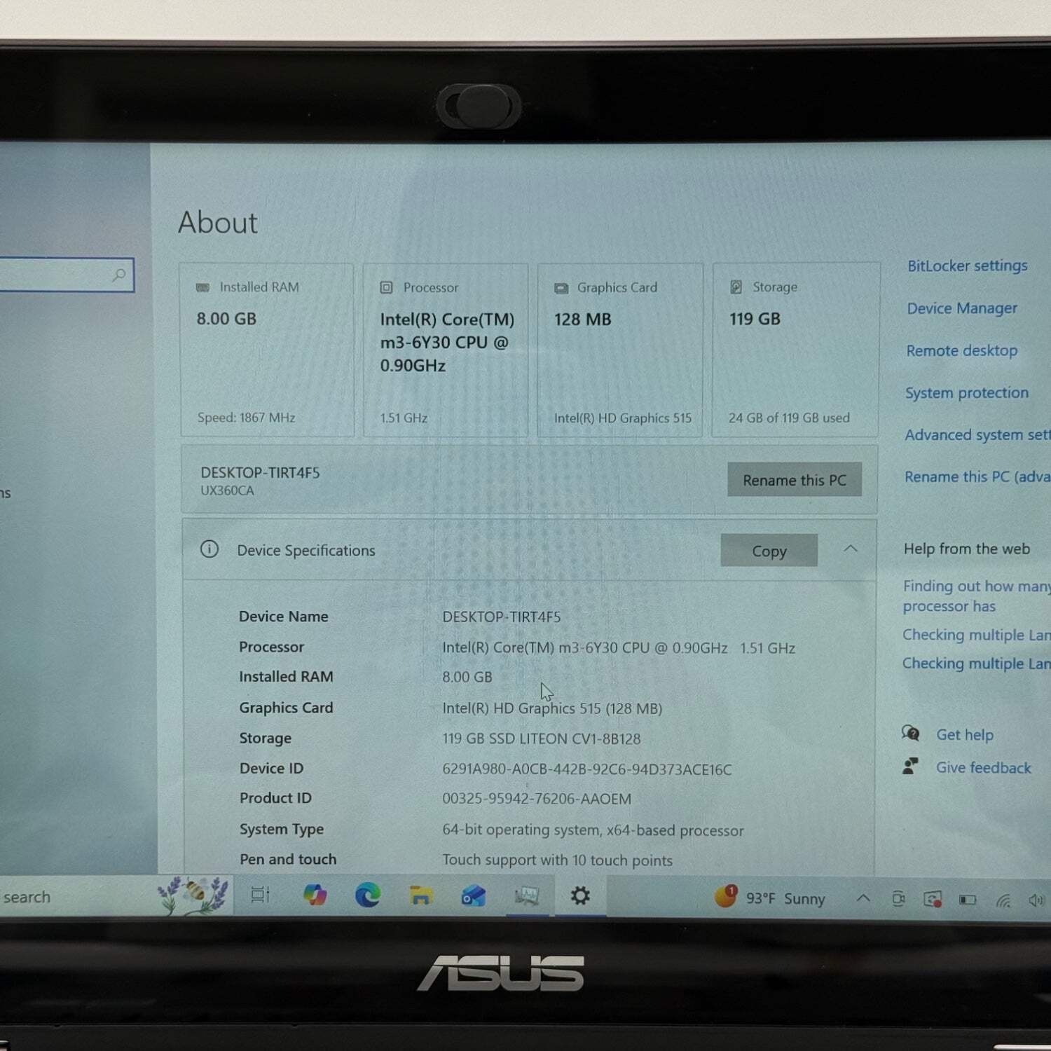 Asus Zenbook Flip UX360CA 13.3″ m3-6Y30 1.5GHz 8GB RAM 128GB SSD