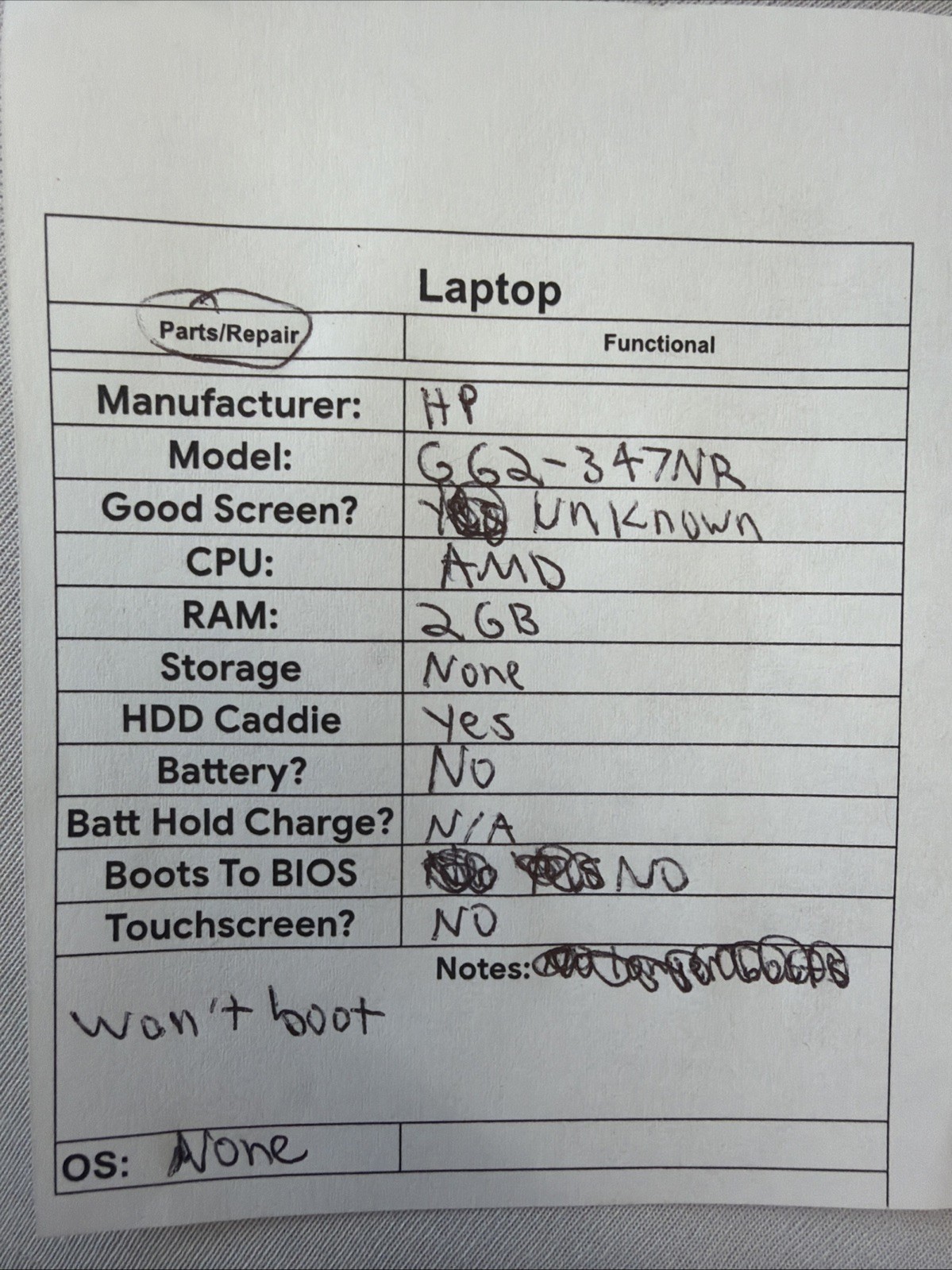 HP G62-347NR Laptop – Unknown if Screen is Good – AMD – Read Des