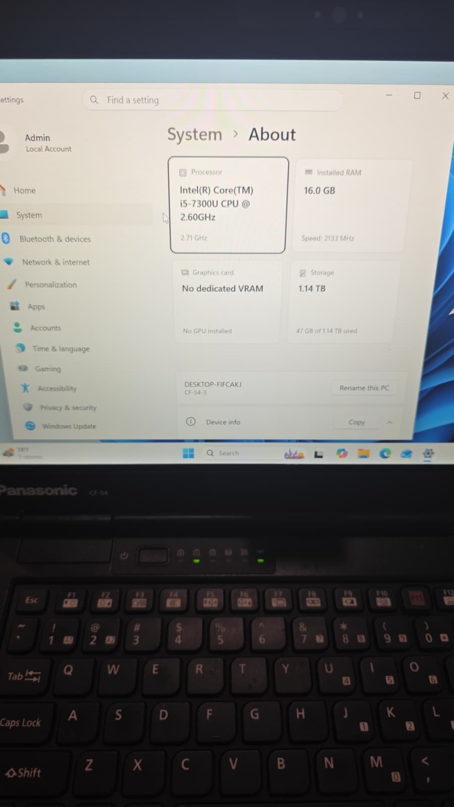 Panasonic Toughbook CF-54 MK3 i5-7300U 16GB 256GB nvme 1TB Sata Win 11 Pro