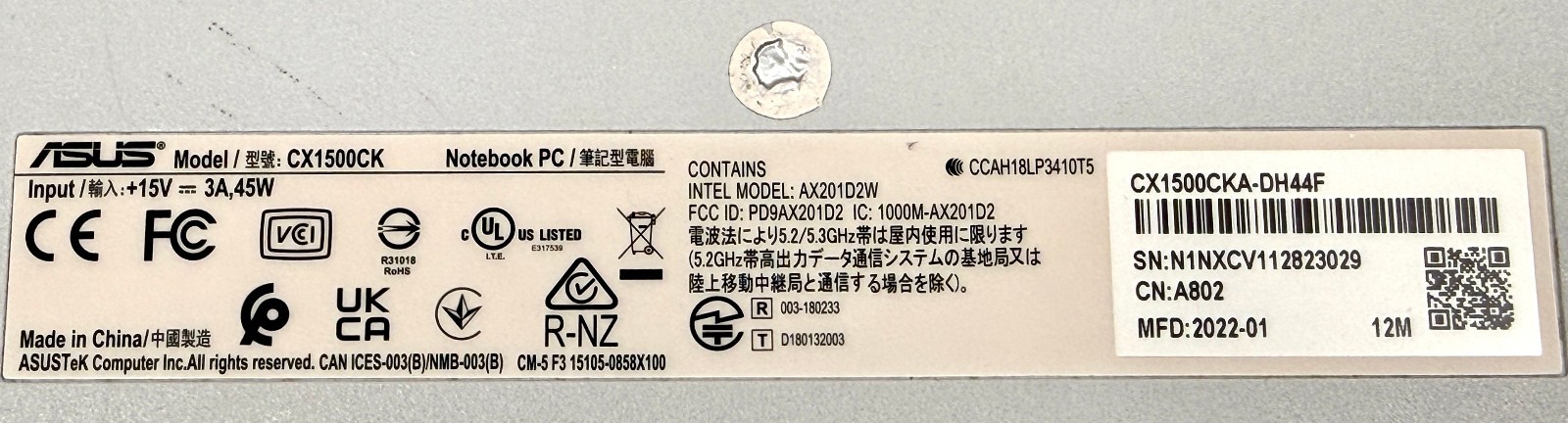 ASUS Chromebook CX1500CK 15.6″ FHD 1.1GHz Celeron N4500 4GB RAM 64GB eMMC