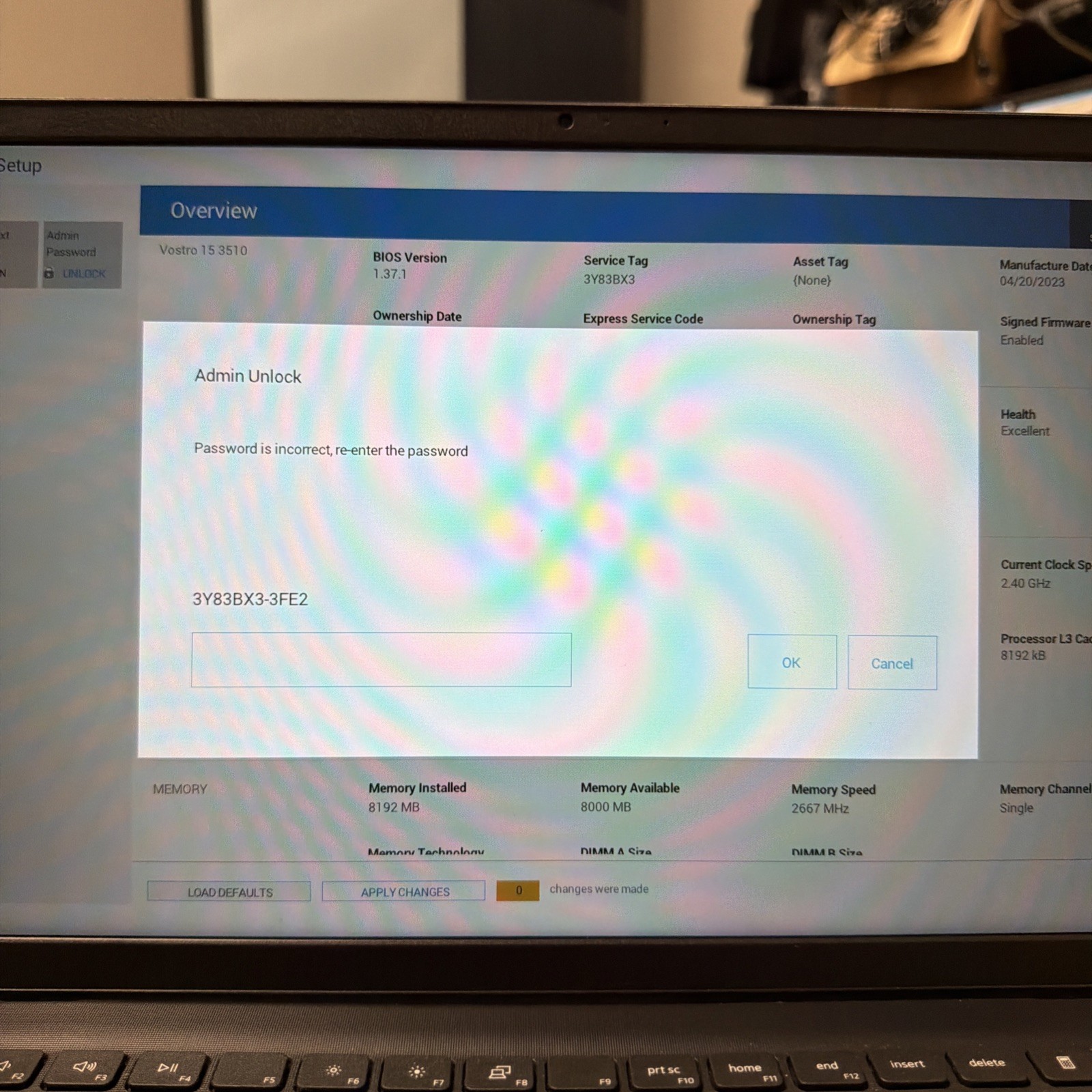 *BIOS PASSWORD Dell Vostro 15 3510 15″ Core i5-1135G7 2.4GHz 8GB RAM NO HD/OS