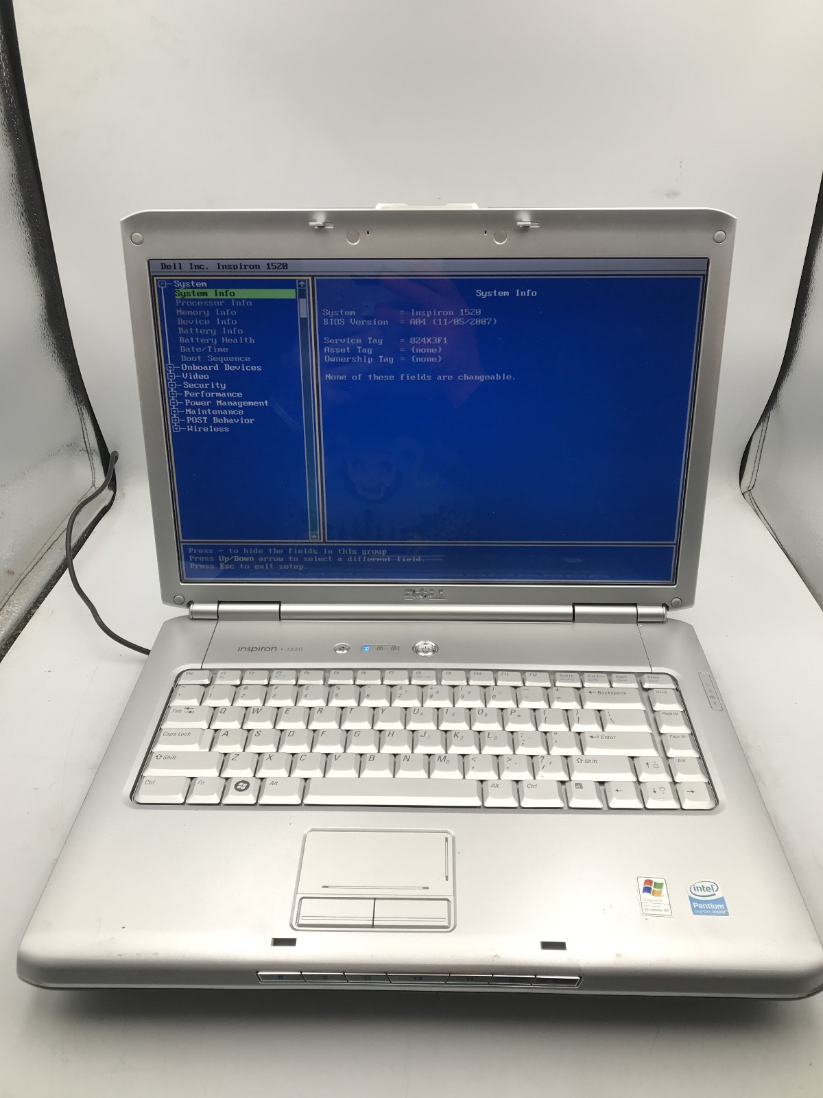 DELL INSPIRON 1520 – BOOTS TO BIOS – INTEL CORE 2 DUO – NO RAM -READ DESCRIP- BB