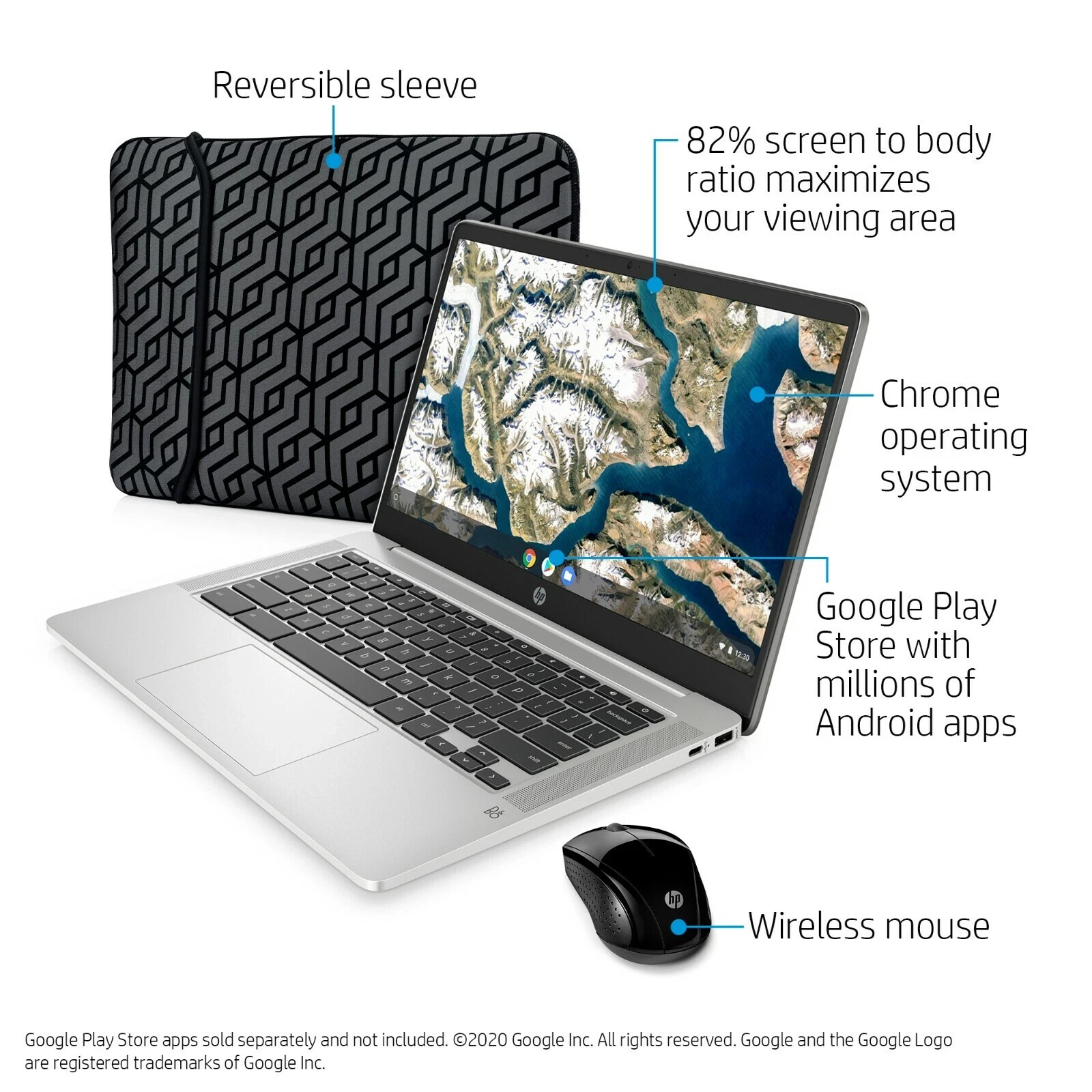 HP 14″ Chromebook Bundle – Intel Celeron – 1080p – Bonus Sleeve & Wireless Mouse