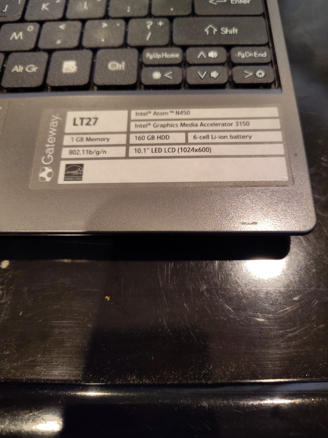 10″ Gateway Laptop LT27 PAV80 Intel Atom N450 1.66 Windows 10 AS IS Working