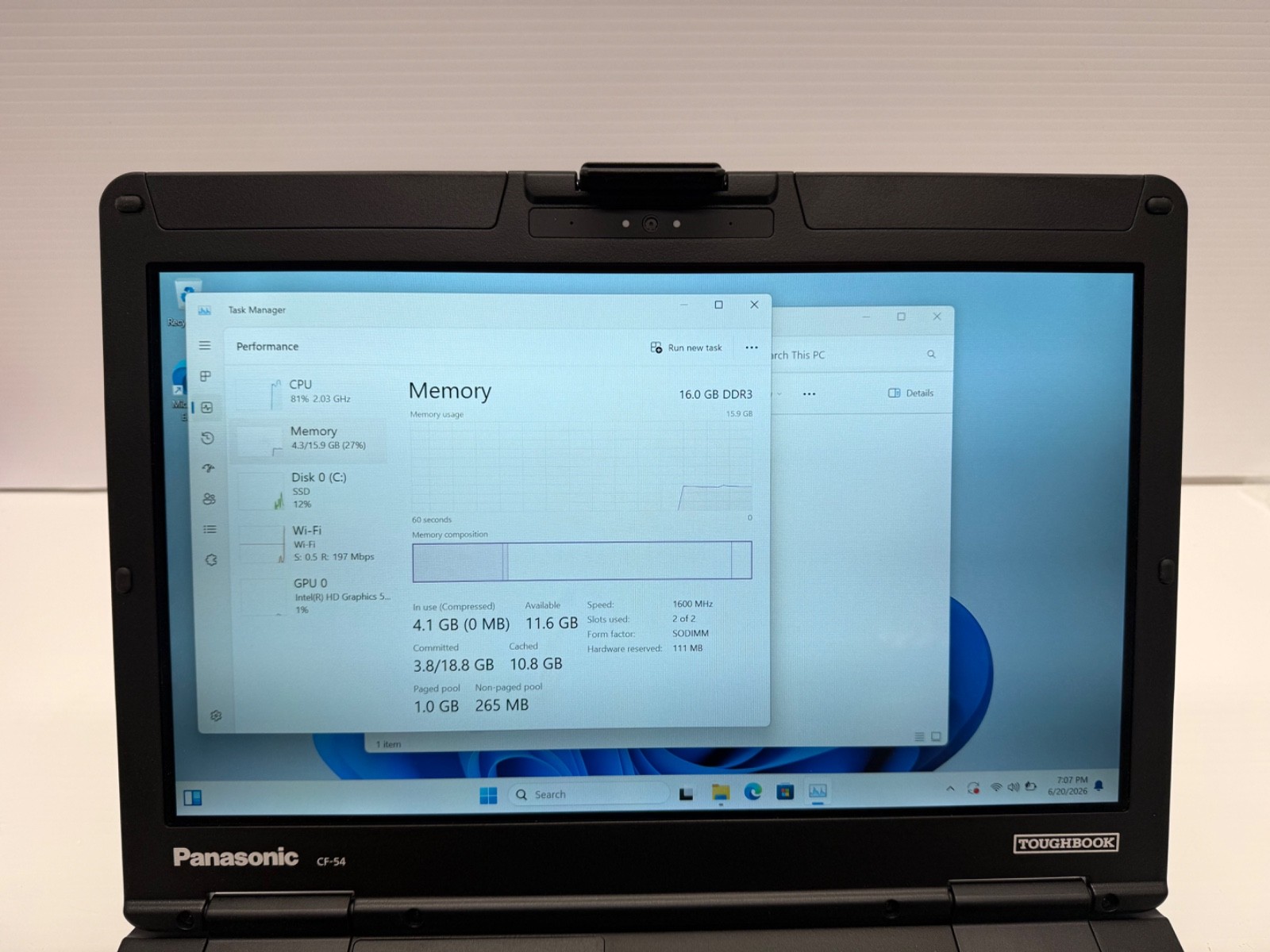 Panasonic ToughBook CF-54-Touch i5-6th 16 GB RAM 512 GB SSD – 10 Hours Only