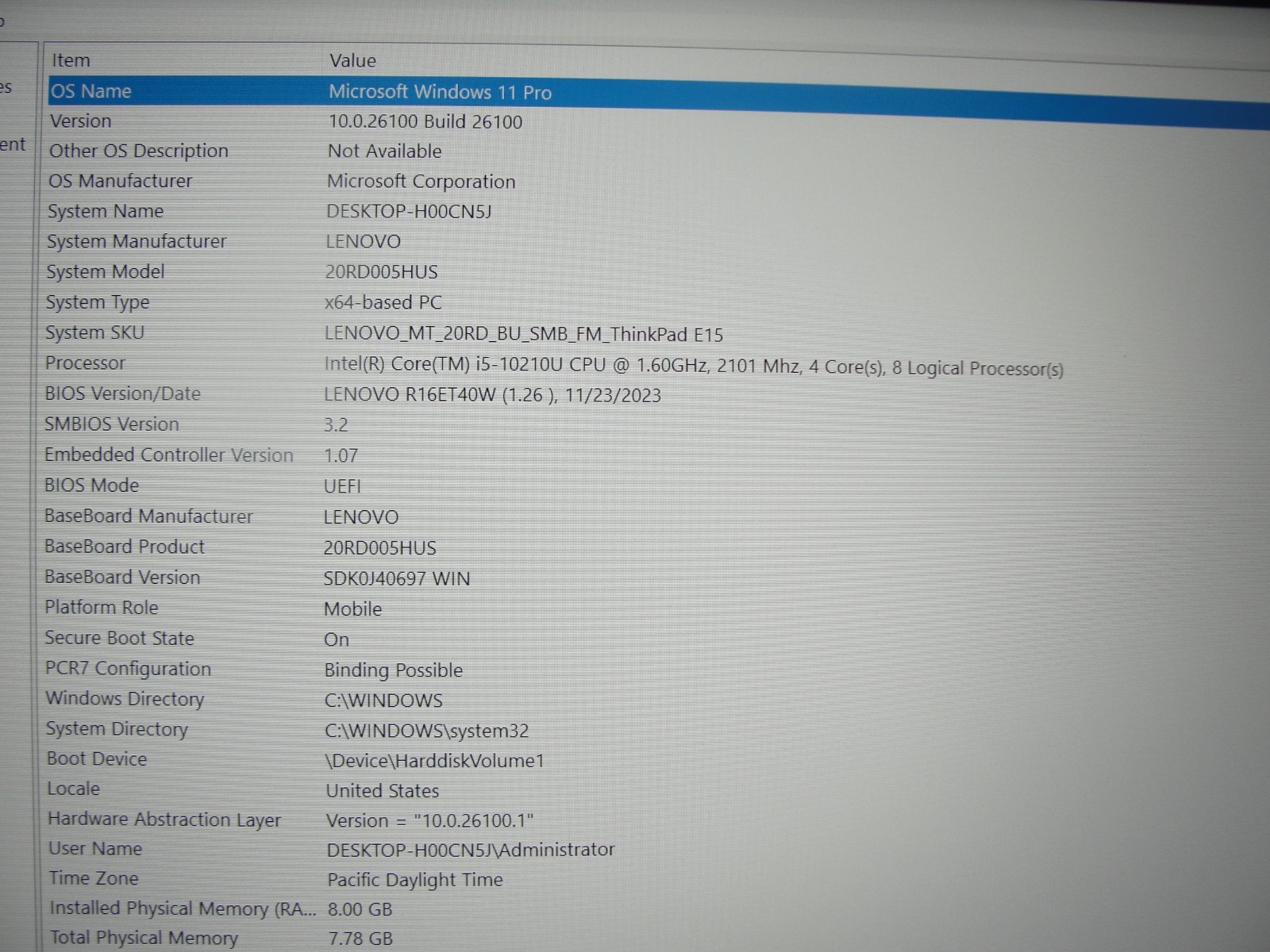 Lenovo ThinkPad E15 15.6” Intel Core i5-10210U 1.6GHz 8GB 256GB Reset SSD
