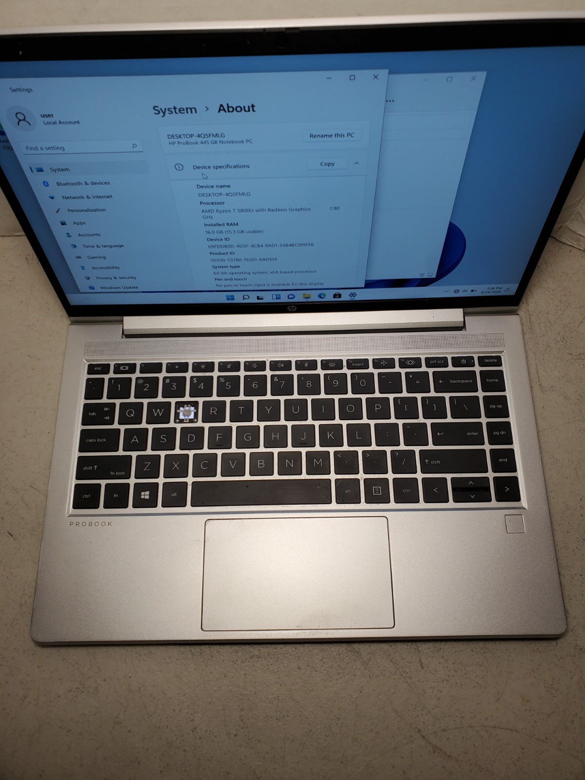 HP ProBook 445 G8 14″ Ryzen 5 5800U 1.9GHz 16GB RAM 256GB SSD Win11 READ! #69