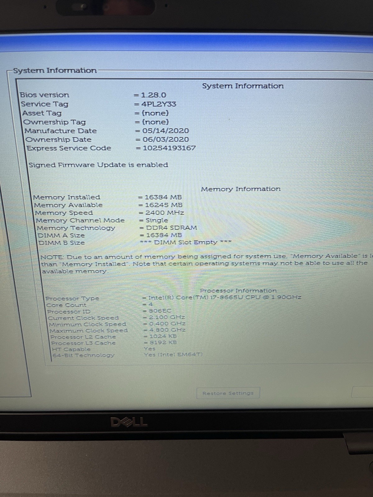 Dell Latitude 5500 15.6″ i7-8665U 16GB RAM 256GB SSD Win11 Pro Radeon 540X
