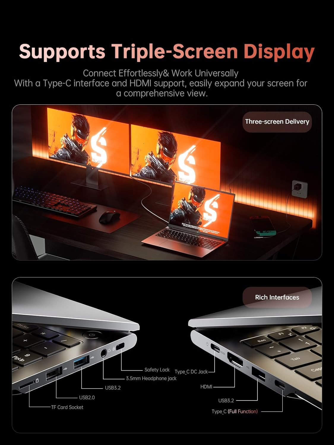 Gaming Laptop, 2026 Laptop with AMD Ryzen 7 7735HS (8C/16T, up to 4.75Ghz), 16GB