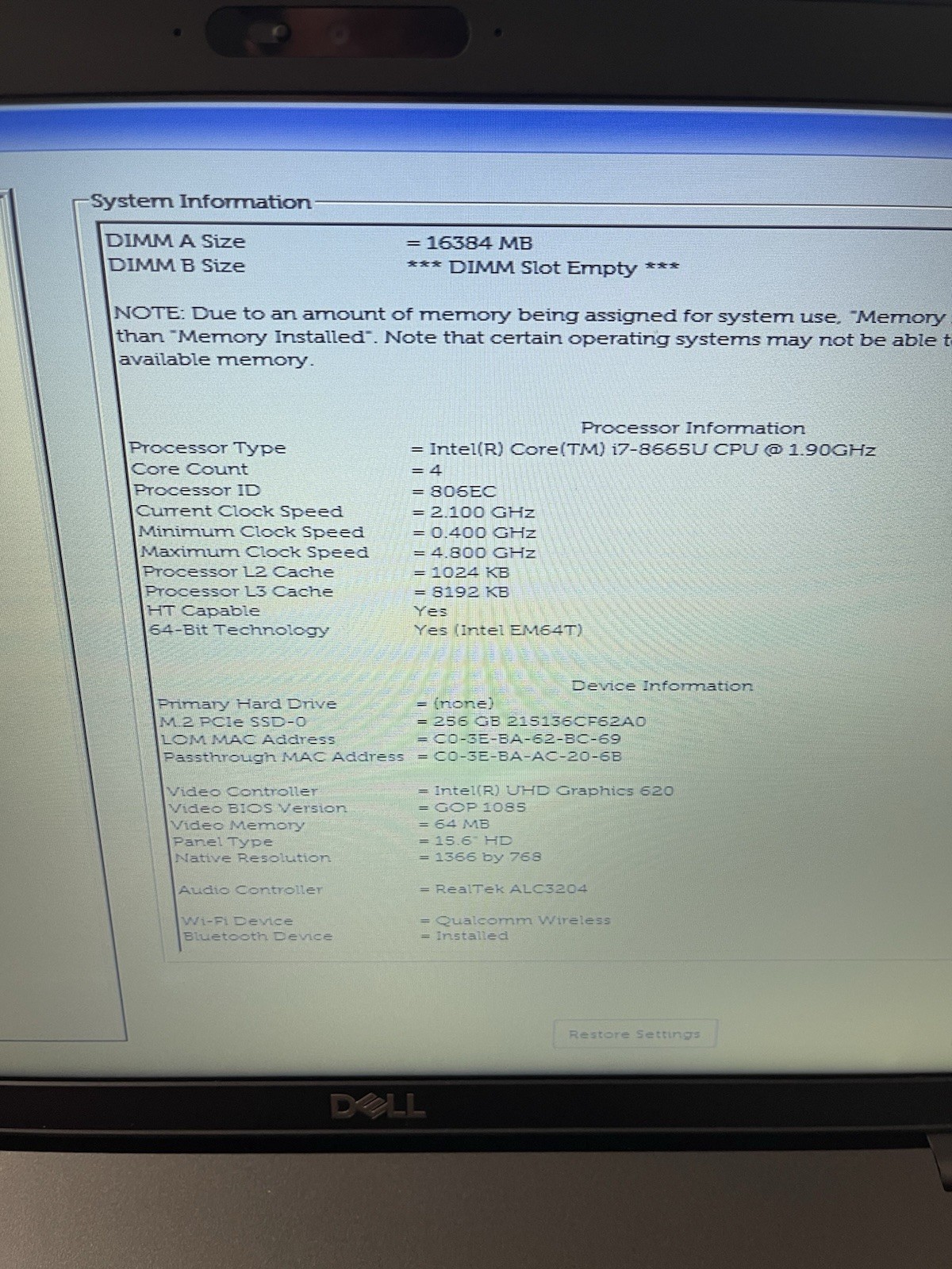 Dell Latitude 5500 15.6″ i7-8665U 16GB RAM 256GB SSD Win11 Pro Radeon 540X