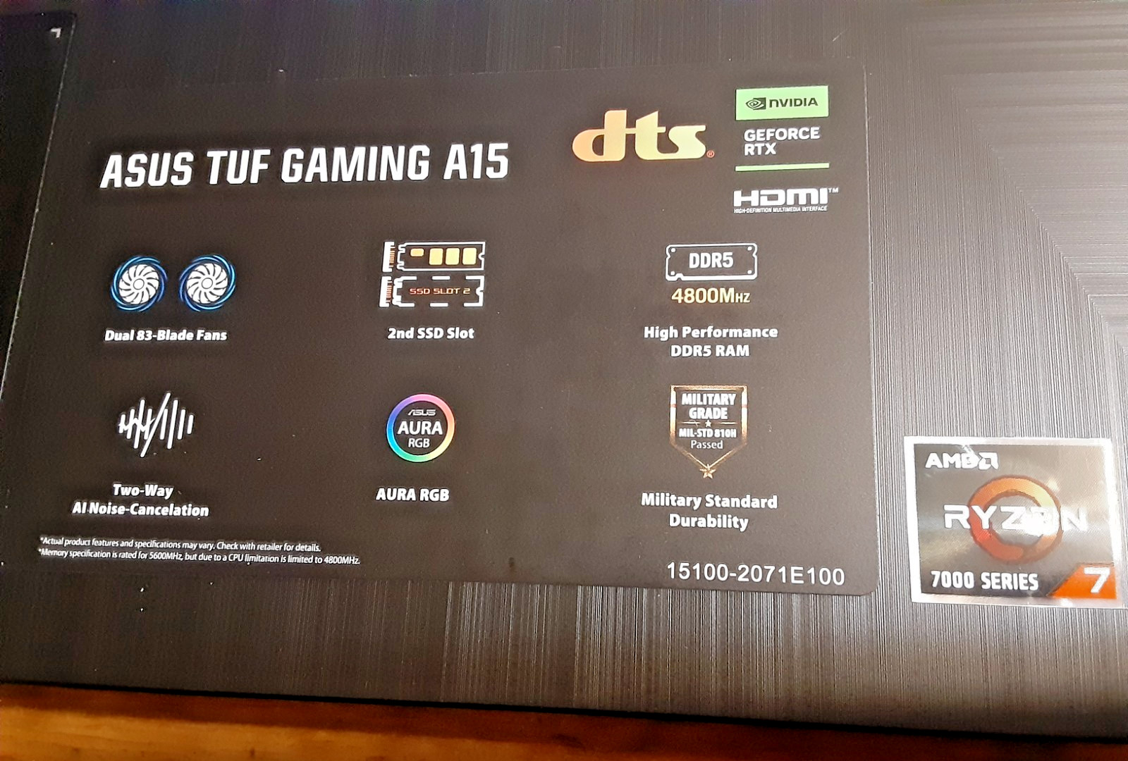 Asus Tuf Gaming A15 Laptop, AMD Ryzen 7, 8GB Ram, 500GB SSD, GeForce RTX 3050