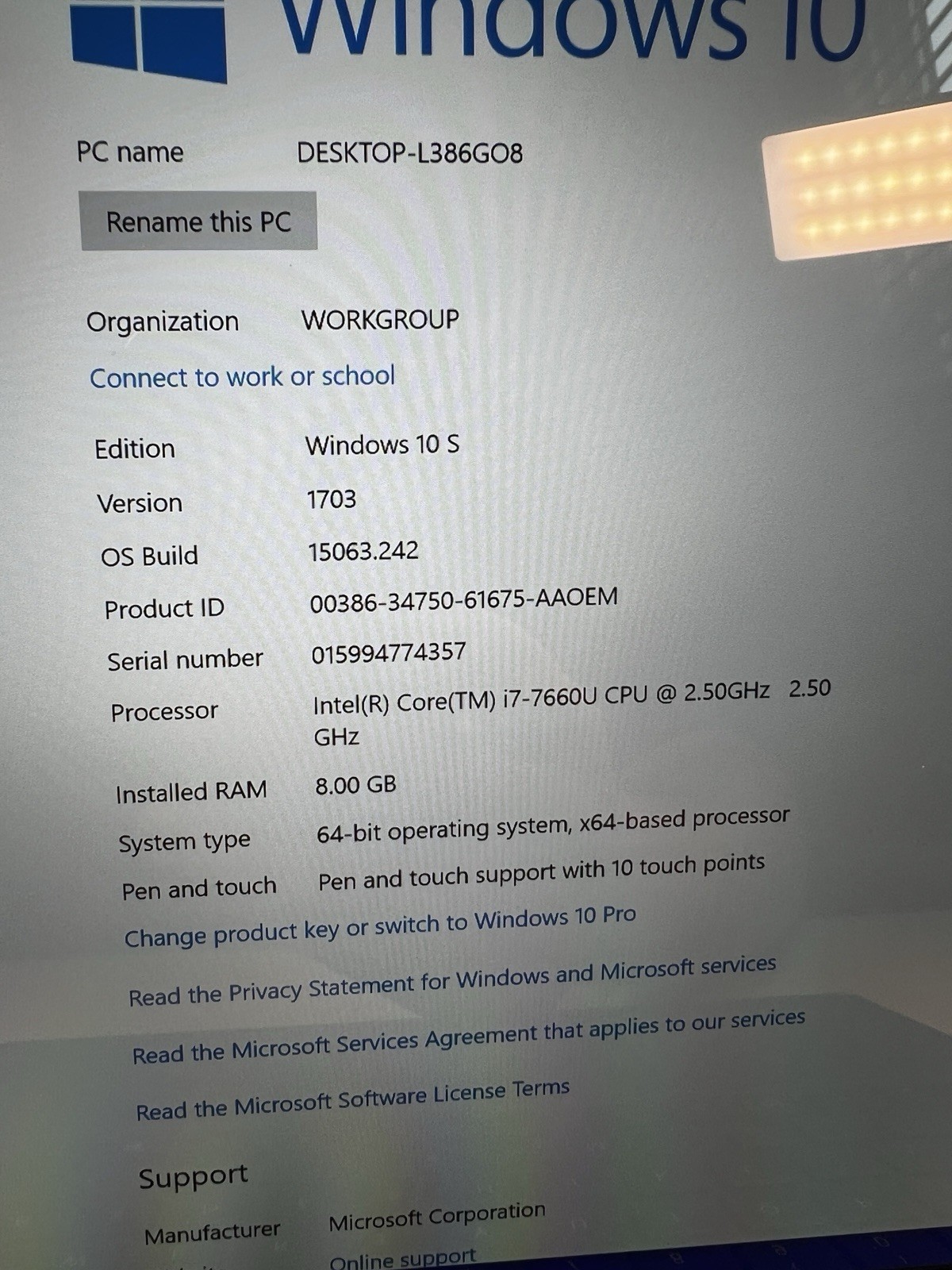 Microsoft Surface Laptop 13.5 inch (256 GB, Intel Core i7 7th Gen., 2.50 GHz,, 8