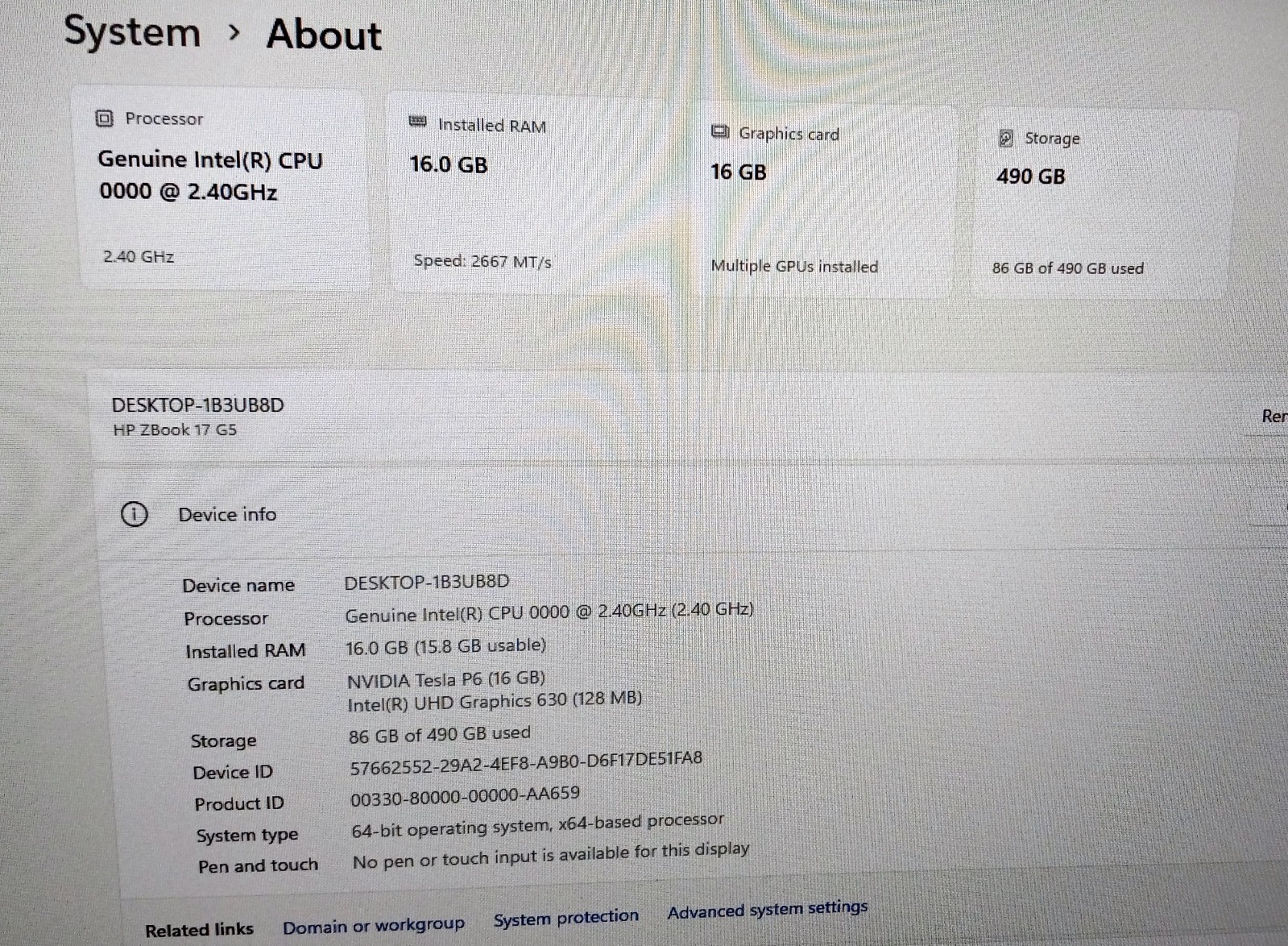 HP ZBook 17 G5 laptop Intelc6-core 2.4-3.6Ghz 16GB ram 512GB NVIDIA “P5000”