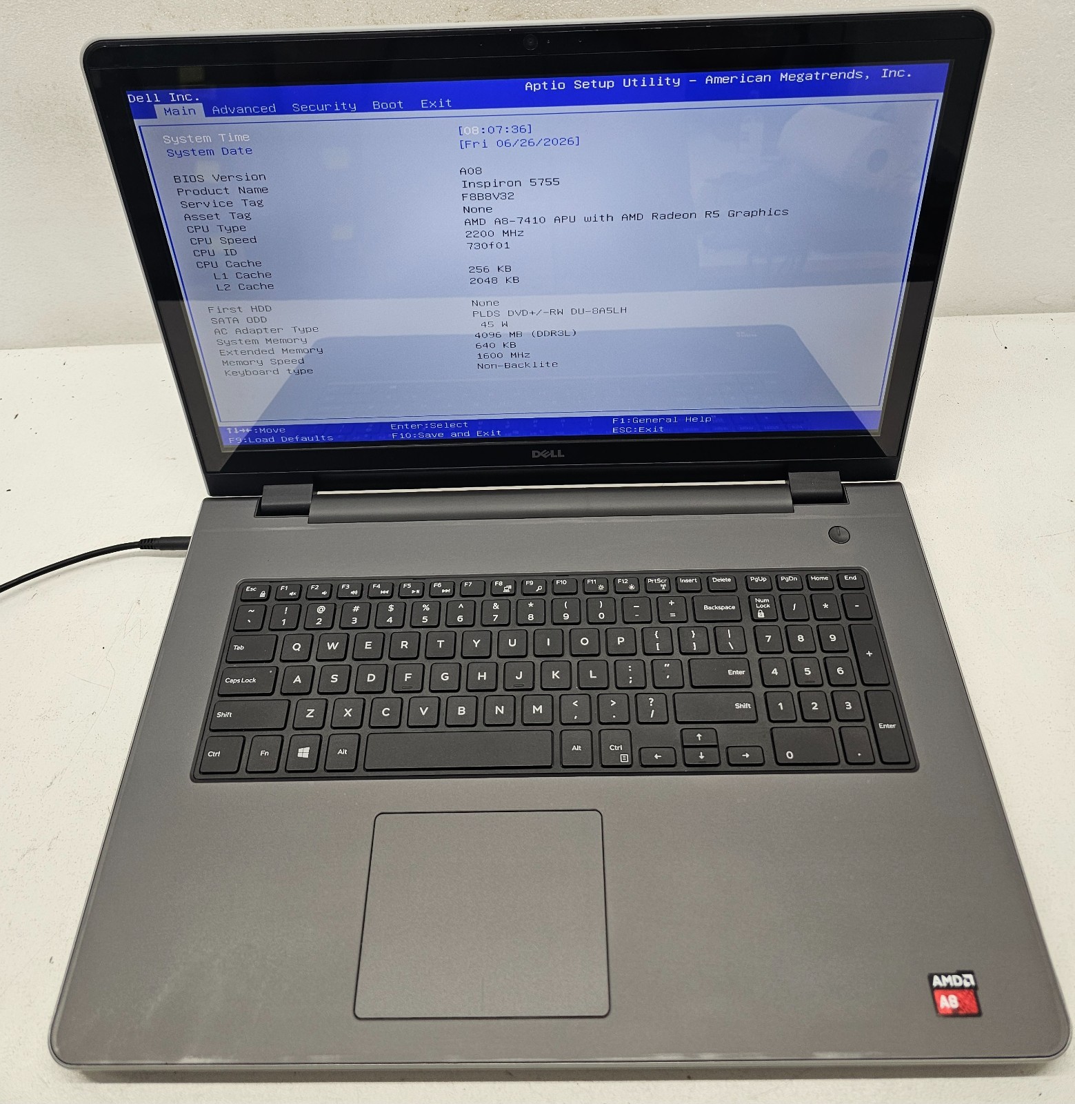 Dell Inspiron 5755 17.3″ Laptop AMD A8-7410 4GB Ram NO HD/OS (FL)